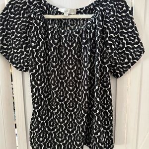 LOFT Black and White Geometric Blouse